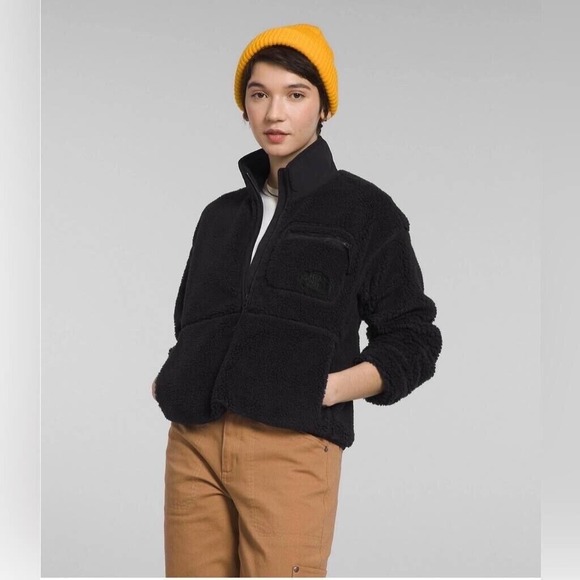 The North Face Extreme Pile Sherpa Jacket Womens Crop Half Zip Black Size XL